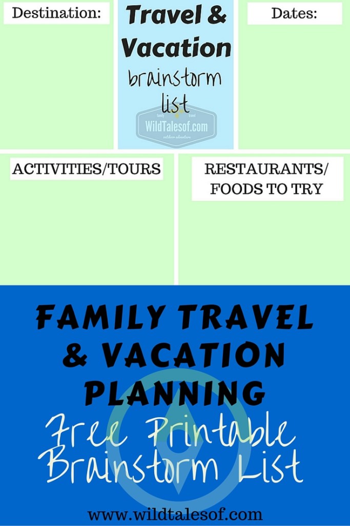 Family Travel & Vacation Planning: Brainstorm List Printable | WildTalesof.com