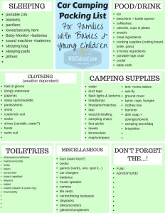 Car Camping Packing List For Families With Babies And Young Children 