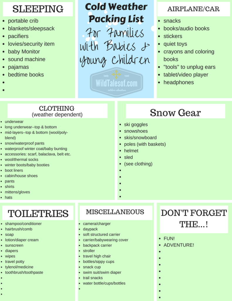 Cold Weather and Winter Vacation Packing List Free Printable - The